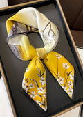 Aurielle Scenic Floral Silk Scarf – Yellow Square 70×70cm