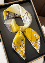 Aurielle Scenic Floral Silk Scarf – Yellow Square 70×70cm