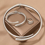3 Piece Heavy Geometric Bracelet, Ring & Necklace Set