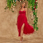 Solid Color Sling Dress Evening Dress Mesh Large Dress