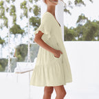 Oatland Cotton Pocketed Babydoll Dress Dark Taupe