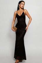 Gaiwan Black V-Neck Sequinned Maxi Dress