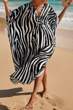 Simple Unique Printed Pleated Front Slit Cover Up