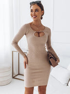 Penélope Exclusive Women's Bodycon Dress with Deep Neckline and Long Sleeves Everyday Luxe Edit
