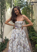 Lilac Gardenia – Strapless Floral Corset Maxi Dress