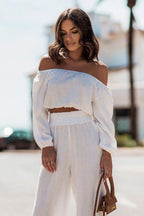 Off-Shoulder Top Straight pants Suit
