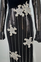 Aelik High Neck Sequin 3D Flower Maxi Dress
