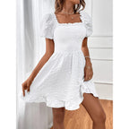 Graciela Aesthetic Women's Beach Dress with Casual Smocked Top and Charming Ruffle Hem Chic Silhouette Collection