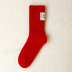 Embroidered Red Mid Calf Coral Fleece Cozy Socks