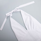 Cotton Waist V-Veck Tie-Down Dress
