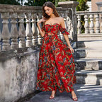 Printed Hollow Out Cutout out Tied Dress Tube Top Elegant Backless Dress