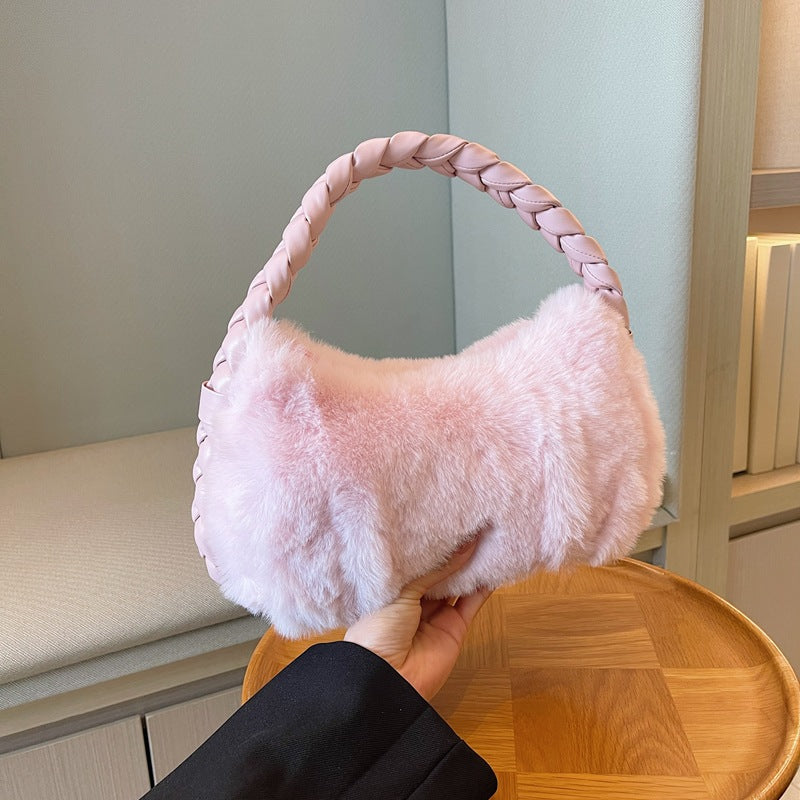 Cable Knit Fuzzy Minimalist Crossbody Bag