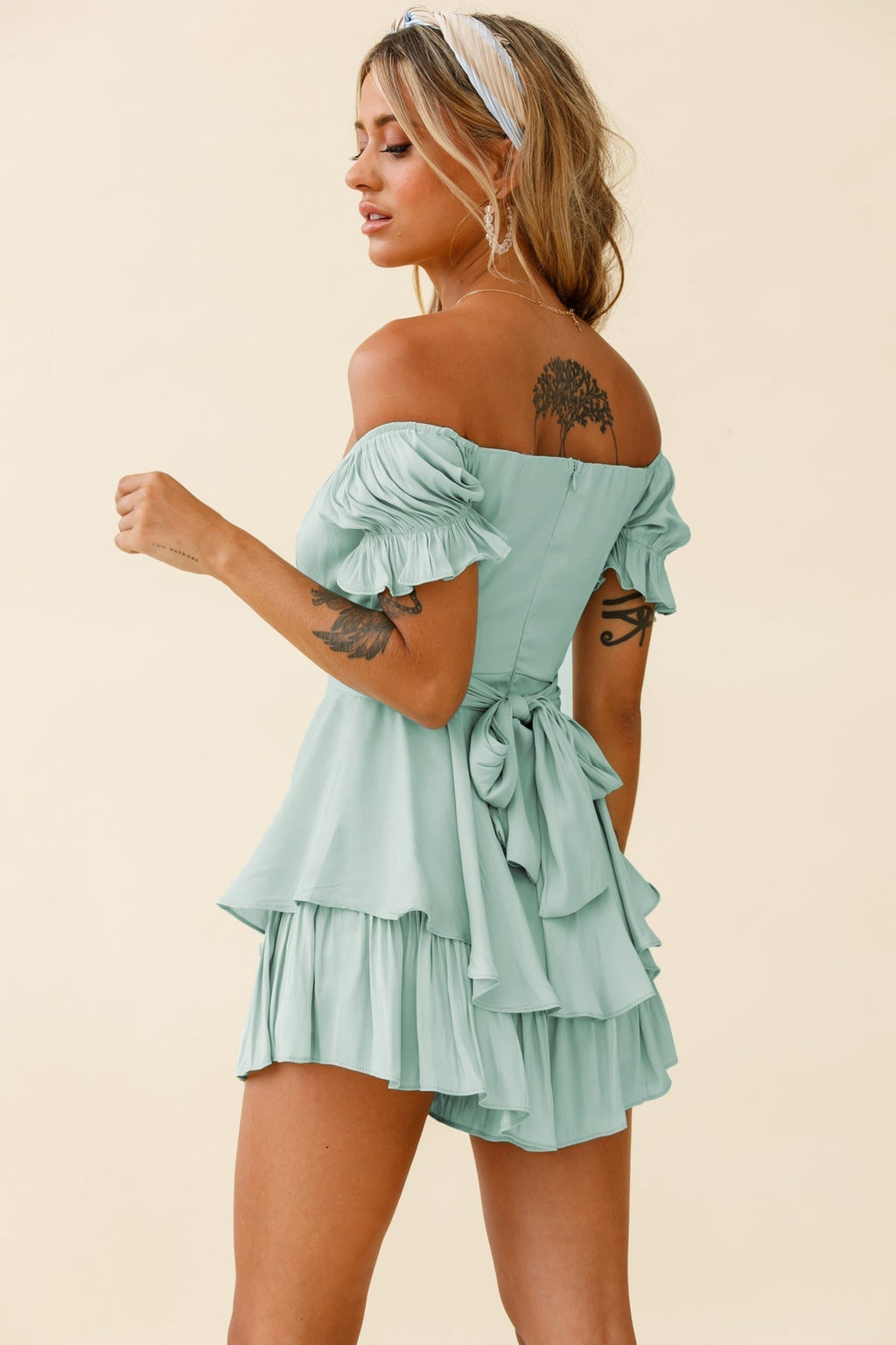 Mahoney Smocked Ruffle Mini Dress Pistachio