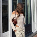 Fresh Soft Beige Off-Shoulder Top