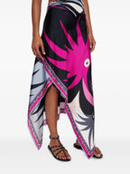 Satin Unique Print Halter Top and Irregular Midi Skirt Set