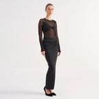 Mesh Stitching Sheer Long Sleeve Maxi Dress