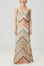 Missoni Summer Knit Colorful Herringbone Print Open Beck Maxi Dress