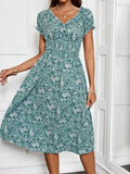Julia Statement Women's Floral Midi Dress with Elastic Waist and Ruffle Details Evening Wear Edit