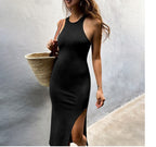 Maguire Mock Neck Slit Maxi Dress Black