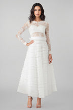 Yuio White Hollow Lace A-line Maxi Dress