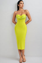 Tybes Green Strapless Slit Midi Dress