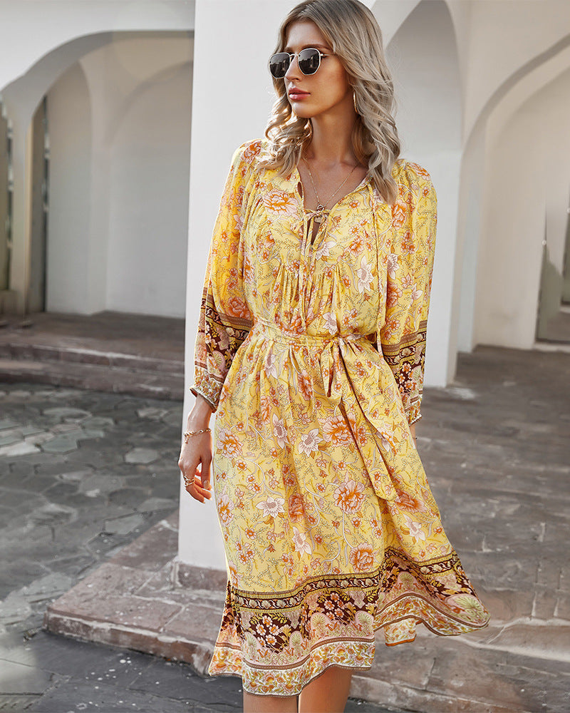 Sanibel Swiss Dot Boho Maxi Dress Pale Yellow