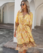 Sanibel Swiss Dot Boho Maxi Dress Pale Yellow