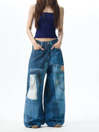 Patchwork Wide Leg Denim Jeans