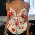 Hailey Ruffle Heart Print Halter Top