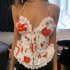 Hailey Ruffle Heart Print Halter Top