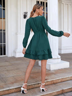 Samar Satin Embossed Cowl Neck Dress Hunter Green