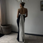 Color Contrast Backless Bow Tube Top Ribbon Dress