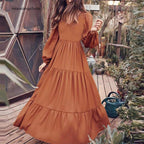 Isadore Satin Tiered Boho Midi Dress FINAL