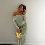 Alisha Off Shoulder Dress Green