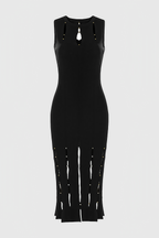 Breclk Beaded Openwork Sleeveless Midi Dress