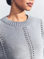 Casual Hollow Knit Crewneck Sweater