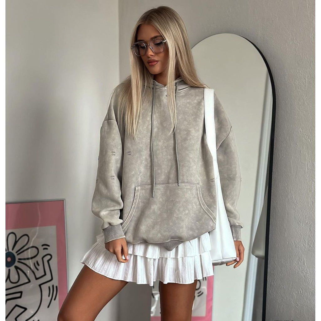 Retro Drawstring Hooded Sweatshirt