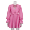Pink Plaid Doll Collar Long Sleeve Dress GracefulA line Dress