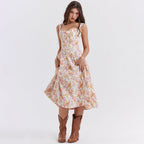 Boning Corset Cami Dress Slim Fit Backless Slit Midi Floral Dress Dopamine Wear Matching