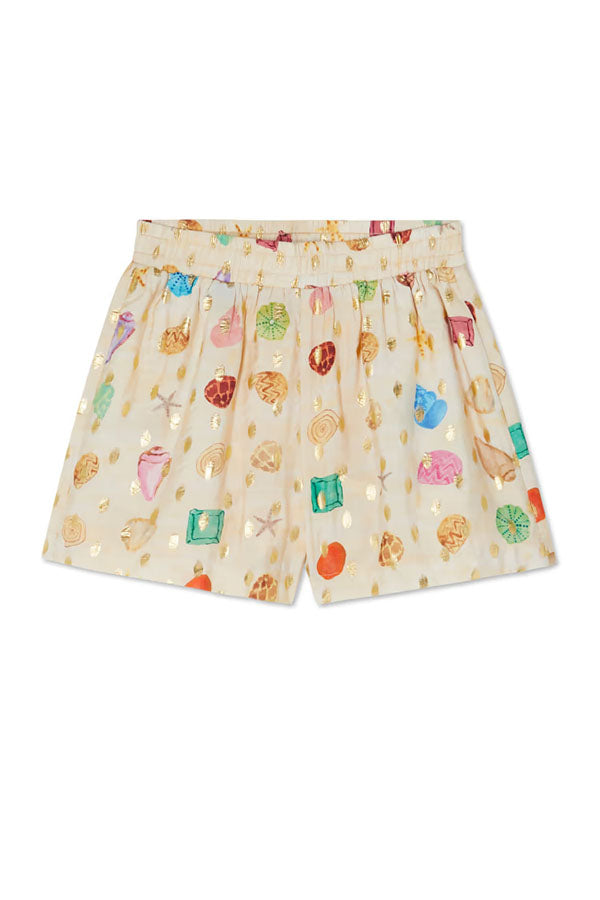 Fashionable Gold Stamping Unique Printing Lapel Long Sleeve Shirt and Elastic Waist Casual Pocket Shorts Set