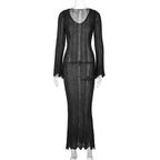 Solid Color Woolen Dress Long Sleeve U Collar Slim Fit Dress