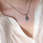 Aqua Teardrop Pendant Titanium Steel Gold Plated Necklace