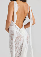 Celestine Sheer Lace Backless Maxi Dress