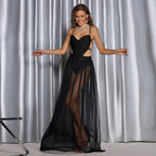 Gothic Punk Dark Mesh See Through Backless Dress