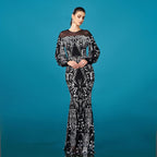 High Grade Long Sleeved round Neck Cocktail Sequined Sheath Fishtail Evening Dress Bridesmaid Dress