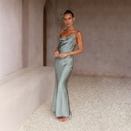 Love Letter Satin Cowl Neck Maxi Dress Sky Blue