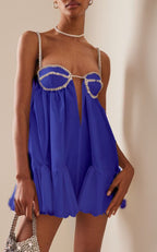Pleated Rhinestone Cami Mini Dress