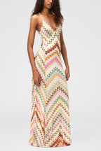 Missoni Summer Knit Colorful Herringbone Print Open Beck Maxi Dress