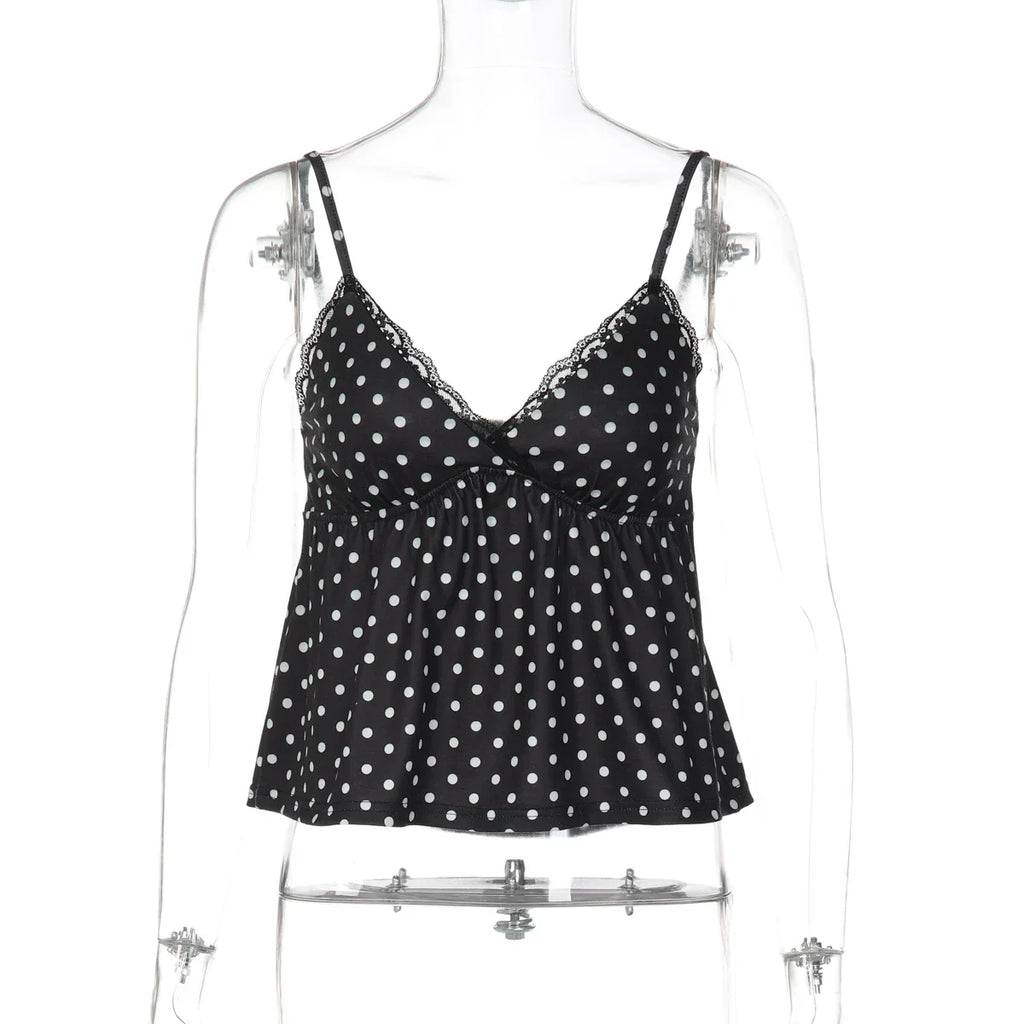 Polka Dot Lace Trim Camisole