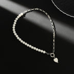 Crystal Heart Pearl Bead Choker Necklace